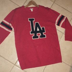 Forever 21 LA varsity knit sweater red/dark blue M